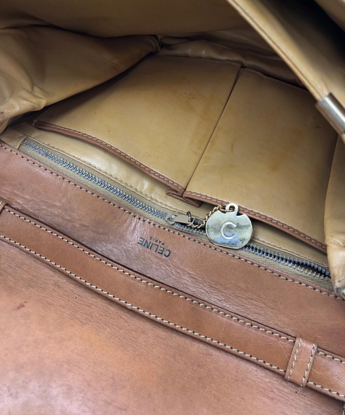 CELINE Shoulder Bag Purse Macadam Beige Authentic