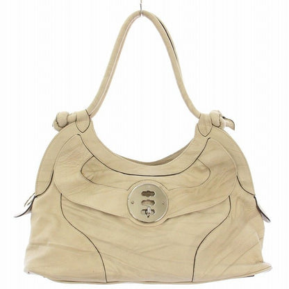 MULBERRY Hand Bag Tote Purse Turn Lock Leather Beige Authentic