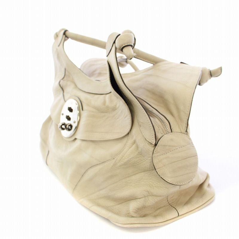 MULBERRY Hand Bag Tote Purse Turn Lock Leather Beige Authentic