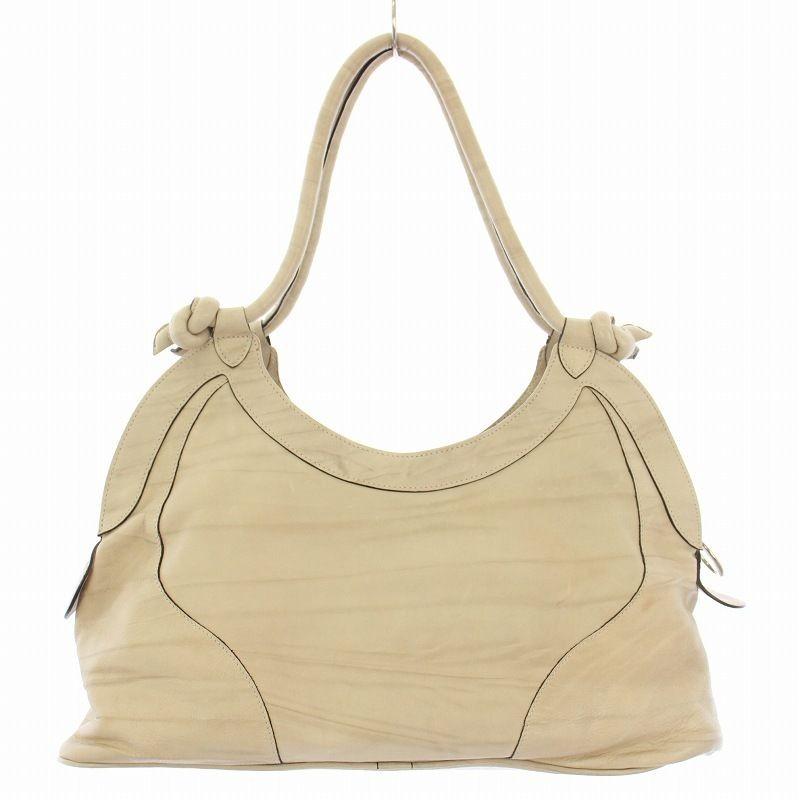 MULBERRY Hand Bag Tote Purse Turn Lock Leather Beige Authentic