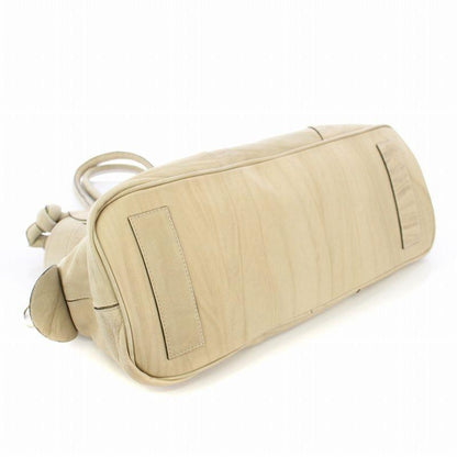 MULBERRY Hand Bag Tote Purse Turn Lock Leather Beige Authentic