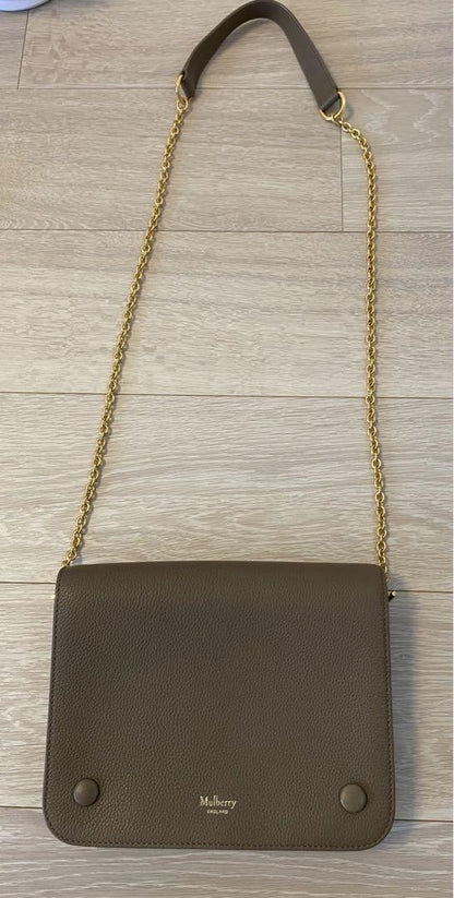 MULBERRY Shoulder Bag Purse Chain Beige Brown Authentic