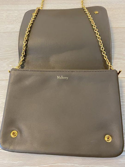 MULBERRY Shoulder Bag Purse Chain Beige Brown Authentic