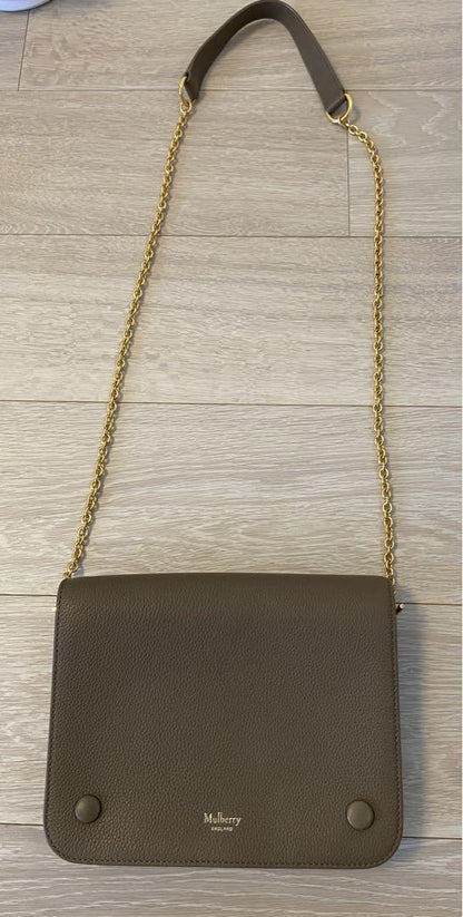 MULBERRY Shoulder Bag Purse Chain Beige Brown Authentic