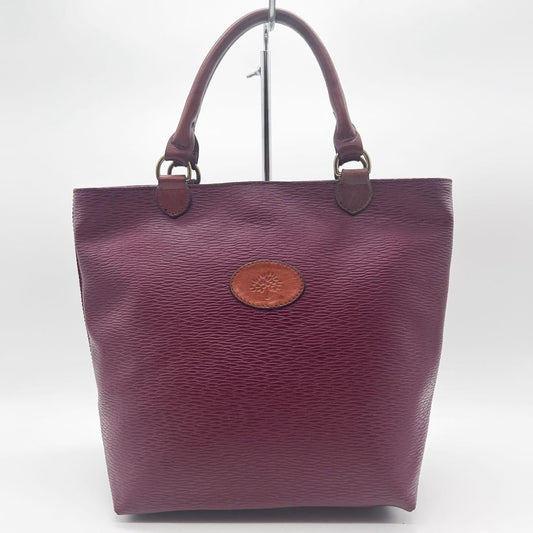 MULBERRY Hand Bag Tote Purse Leather Bordeaux Authentic