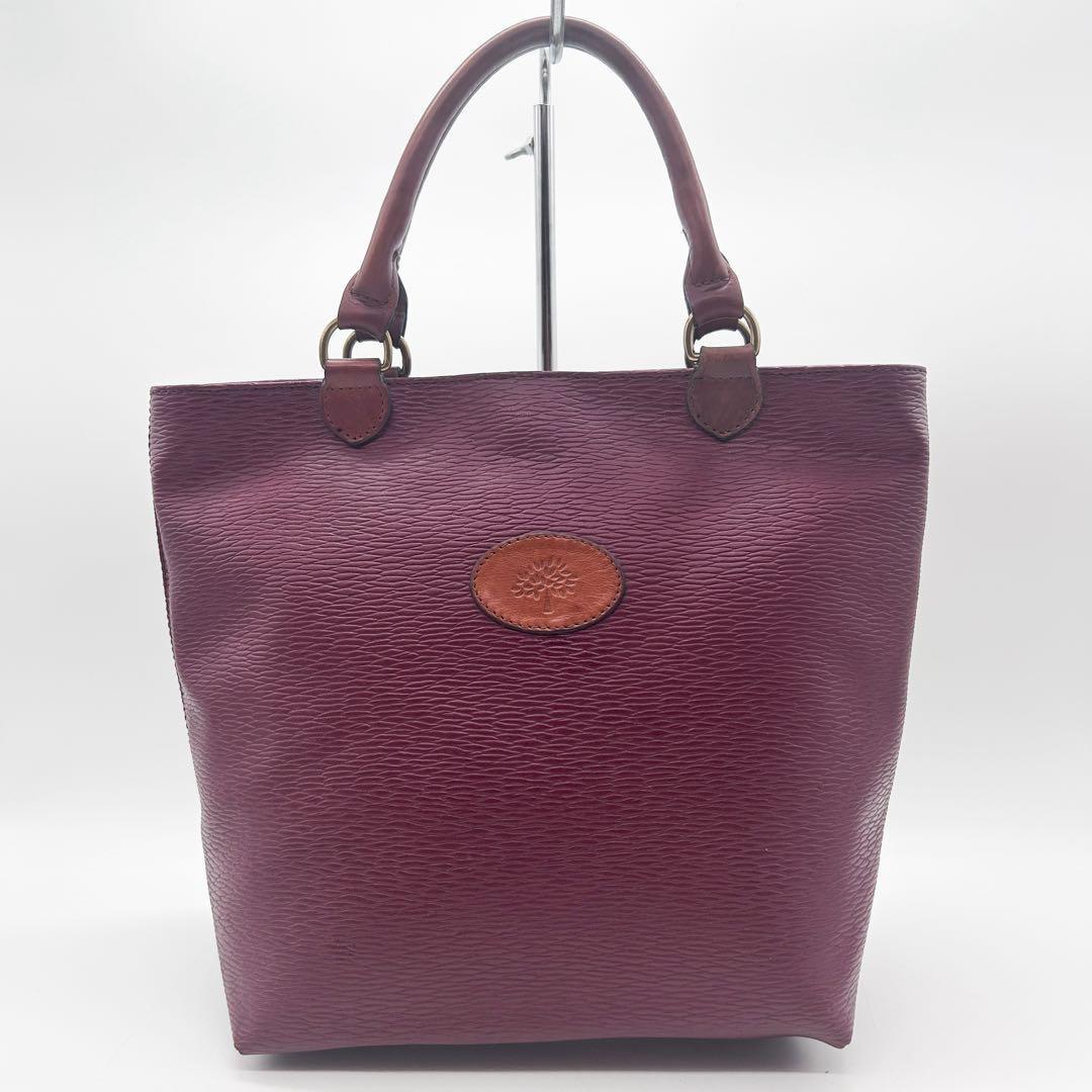 MULBERRY Hand Bag Tote Purse Leather Bordeaux Authentic