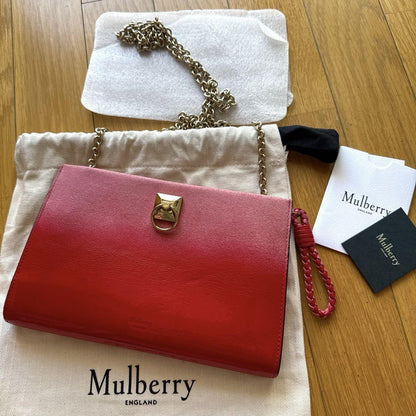 MULBERRY Shoulder Bag Purse Chain Leather Red Authentic