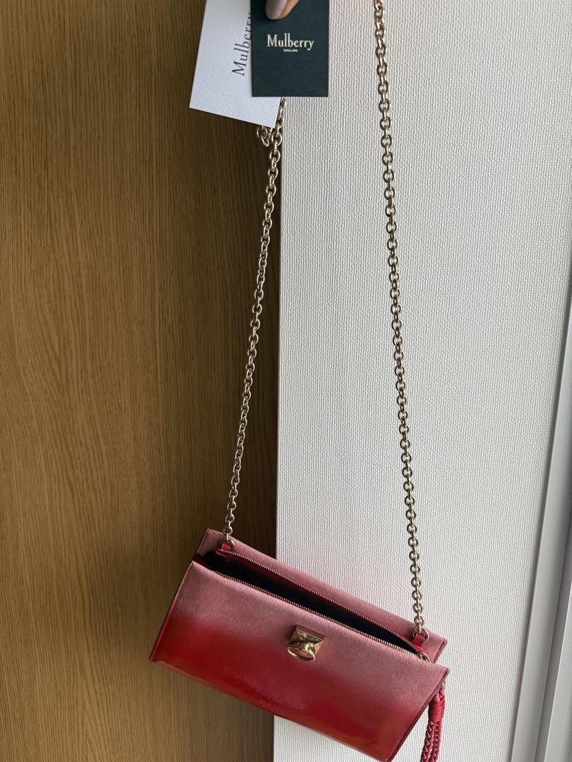 MULBERRY Shoulder Bag Purse Chain Leather Red Authentic