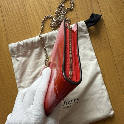 MULBERRY Shoulder Bag Purse Chain Leather Red Authentic