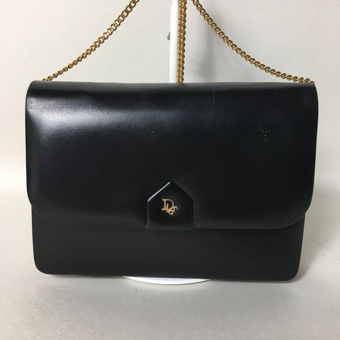 Christian Dior Shoulder Bag Purse Logo Leather Black Authentic