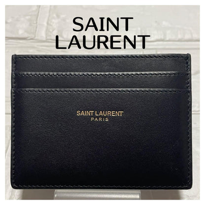 Saint Laurent Card Case Holder Wallet Compact Purse Logo Leather Black Auth