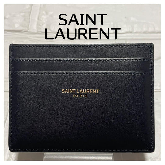 Saint Laurent Card Case Holder Wallet Compact Purse Logo Leather Black Auth