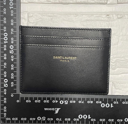 Saint Laurent Card Case Holder Wallet Compact Purse Logo Leather Black Auth
