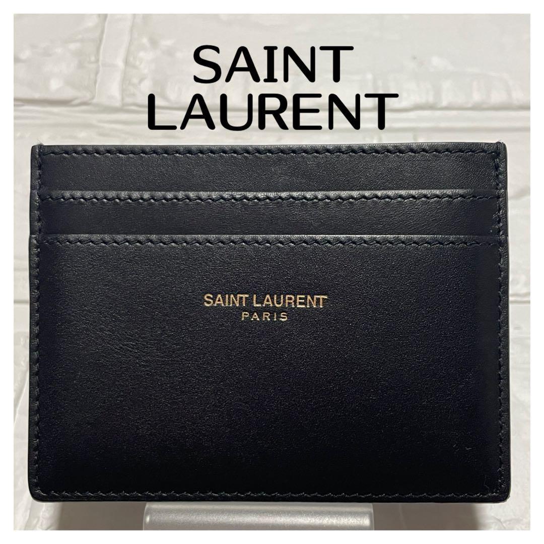 Saint Laurent Card Case Holder Wallet Compact Purse Logo Leather Black Auth