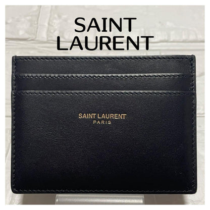 Saint Laurent Card Case Holder Wallet Compact Purse Logo Leather Black Auth