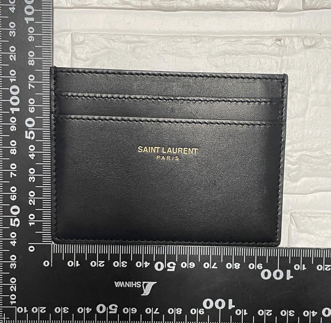 Saint Laurent Card Case Holder Wallet Compact Purse Logo Leather Black Auth