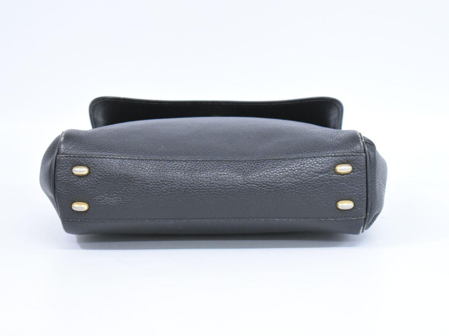 CELINE Hand Bag Tote Purse Leather Black Authentic