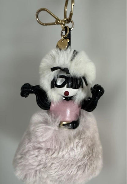 PRADA Key Ring Keychain Bag Charm Fur Multicolor Authentic