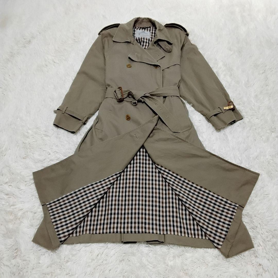 Aquascutum Trench Coat Club Check Asian fit XL US size L Khaki Authentic