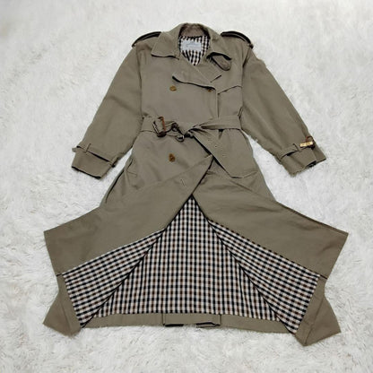 Aquascutum Trench Coat Club Check Asian fit XL US size L Khaki Authentic