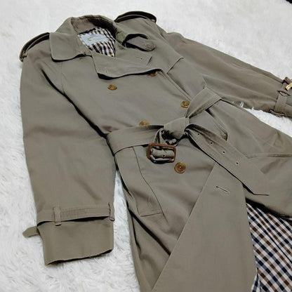 Aquascutum Trench Coat Club Check Asian fit XL US size L Khaki Authentic