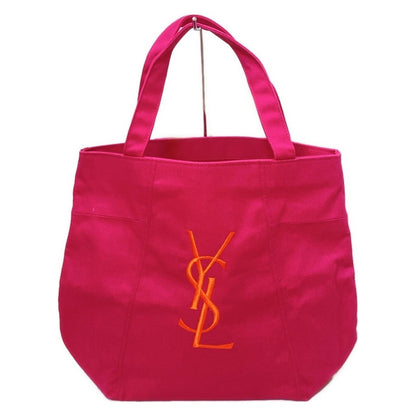 Saint Laurent PARFUMS Hand Bag Tote Purse YSL Cassandra Canvas Pink Orange Auth