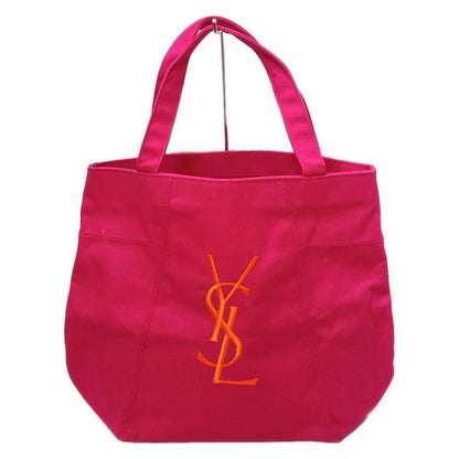 Saint Laurent PARFUMS Hand Bag Tote Purse YSL Cassandra Canvas Pink Orange Auth