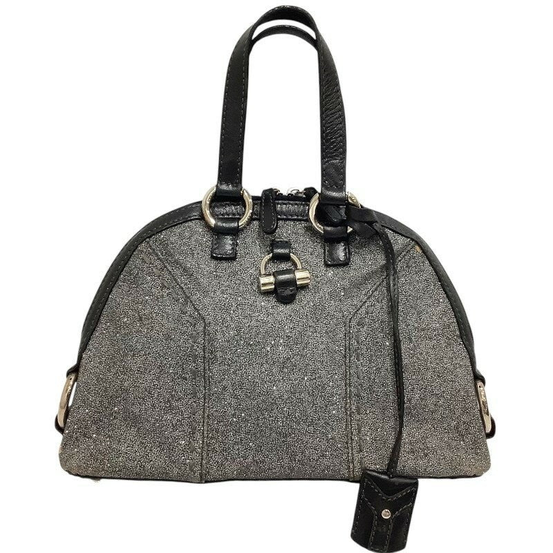Saint Laurent Hand Bag Tote Purse Muse Leather Gray Glitter Authentic
