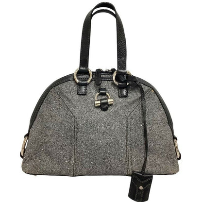 Saint Laurent Hand Bag Tote Purse Muse Leather Gray Glitter Authentic