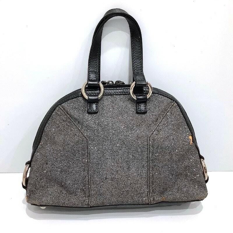 Saint Laurent Hand Bag Tote Purse Muse Leather Gray Glitter Authentic