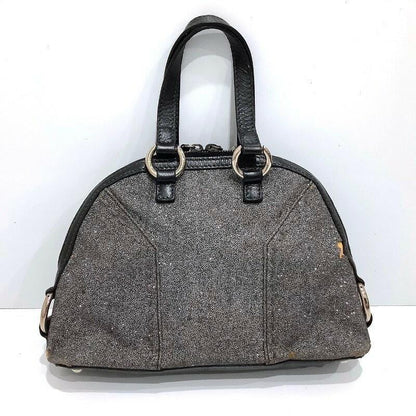 Saint Laurent Hand Bag Tote Purse Muse Leather Gray Glitter Authentic