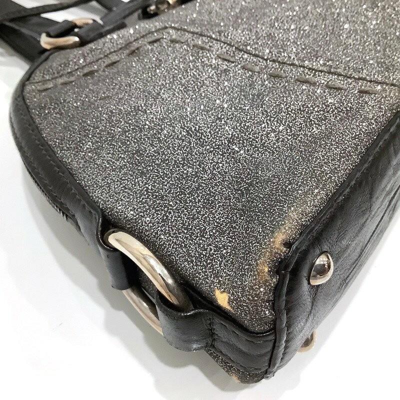 Saint Laurent Hand Bag Tote Purse Muse Leather Gray Glitter Authentic