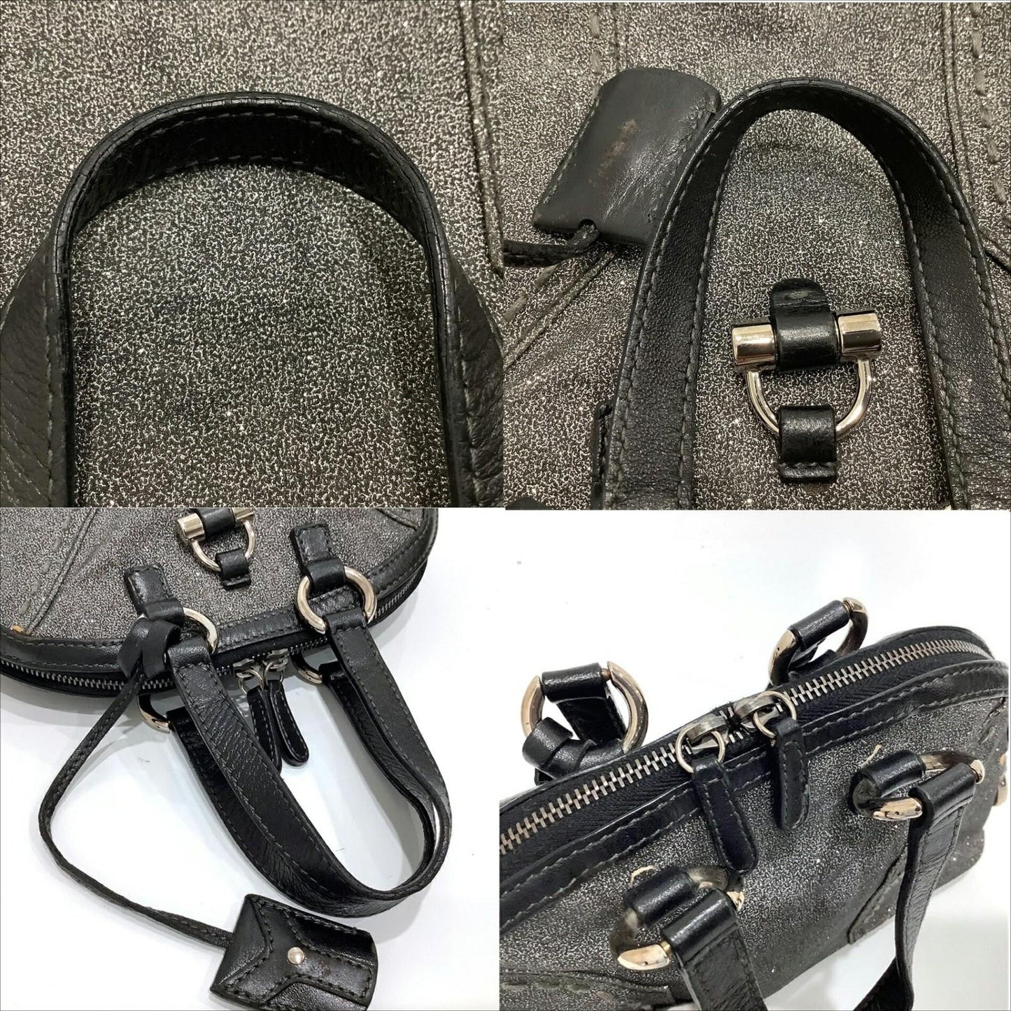 Saint Laurent Hand Bag Tote Purse Muse Leather Gray Glitter Authentic