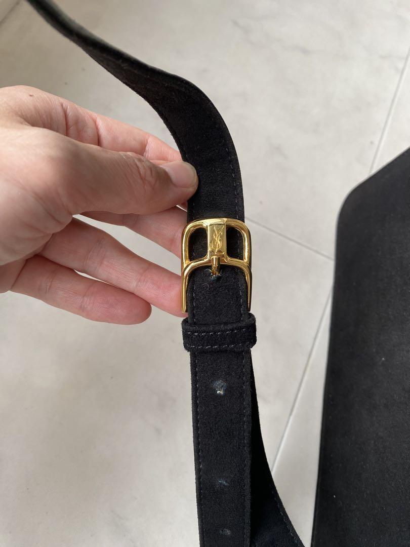 Saint Laurent Shoulder Bag Purse Circle Logo Suede Authentic