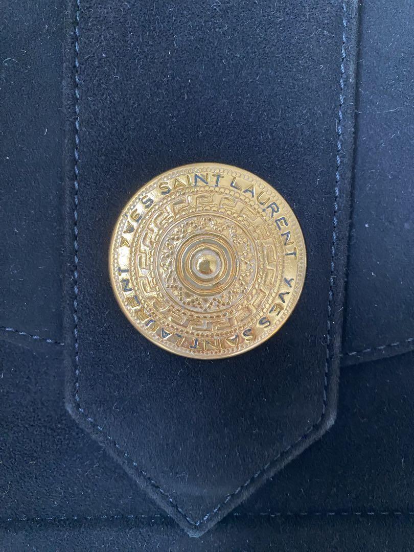 Saint Laurent Shoulder Bag Purse Circle Logo Suede Authentic