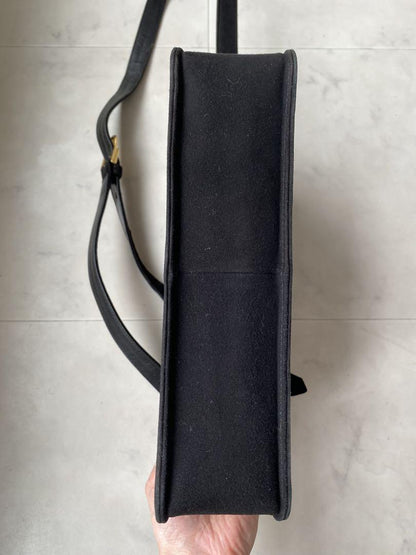 Saint Laurent Shoulder Bag Purse Circle Logo Suede Authentic