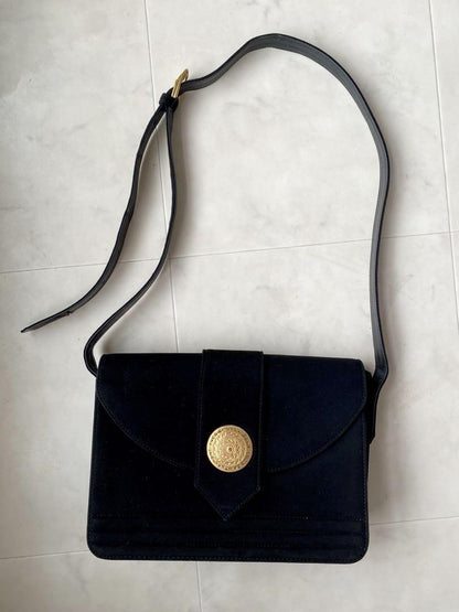 Saint Laurent Shoulder Bag Purse Circle Logo Suede Authentic