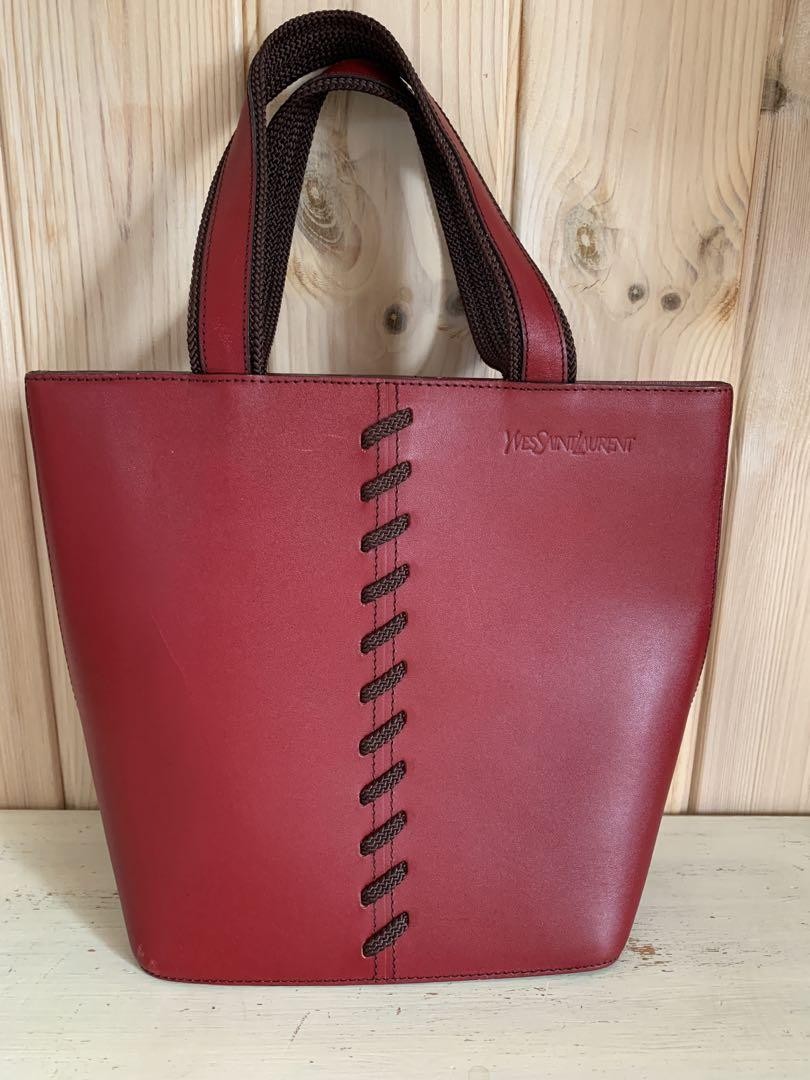 Saint Laurent Hand Bag Tote Purse Logo Red Authentic