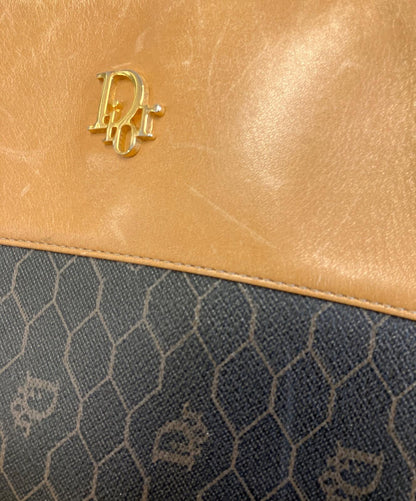 Christian Dior Hand Bag Tote Purse Honeycomb Black Brown Authentic