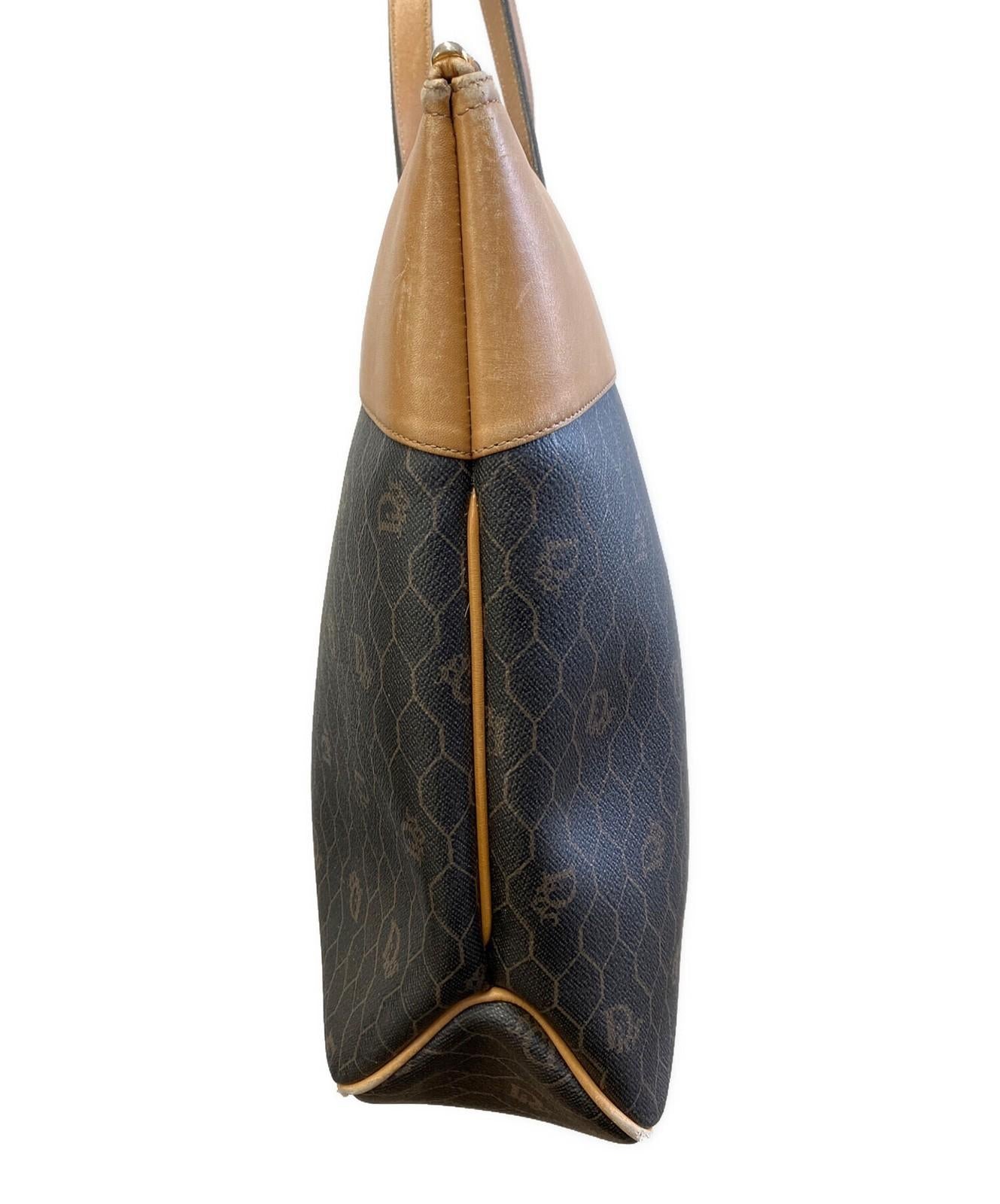 Christian Dior Hand Bag Tote Purse Honeycomb Black Brown Authentic