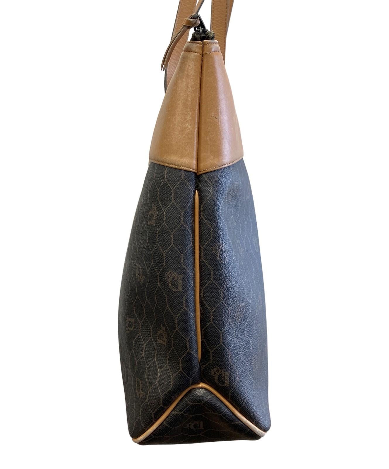 Christian Dior Hand Bag Tote Purse Honeycomb Black Brown Authentic