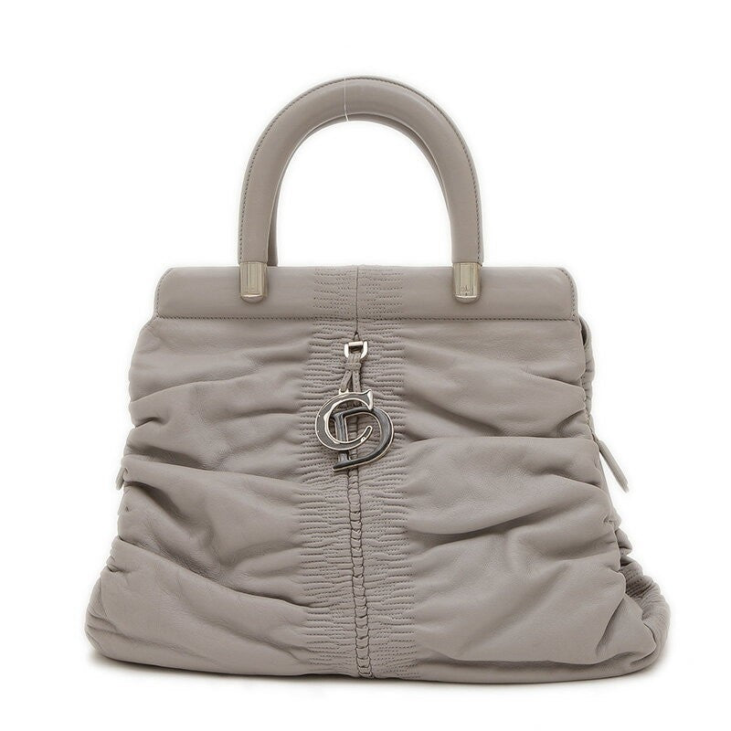 Christian Dior Hand Bag Tote Purse Leather Gray Authentic