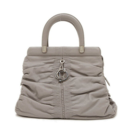 Christian Dior Hand Bag Tote Purse Leather Gray Authentic