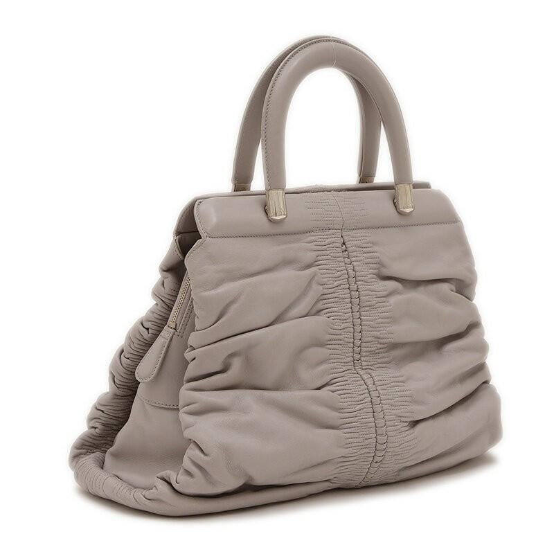 Christian Dior Hand Bag Tote Purse Leather Gray Authentic