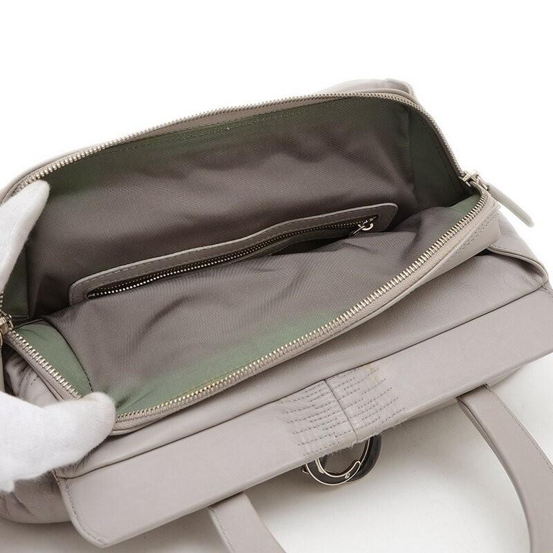 Christian Dior Hand Bag Tote Purse Leather Gray Authentic