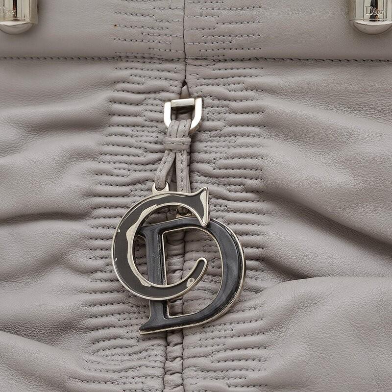 Christian Dior Hand Bag Tote Purse Leather Gray Authentic