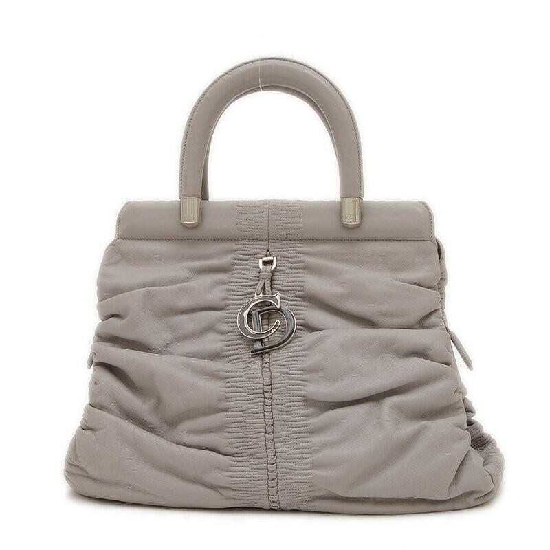 Christian Dior Hand Bag Tote Purse Leather Gray Authentic