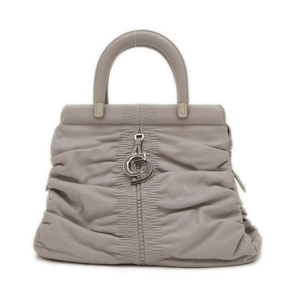 Christian Dior Hand Bag Tote Purse Leather Gray Authentic
