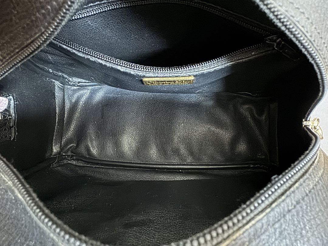 Christian Dior Hand Bag Tote Purse CD Leather Black Authentic