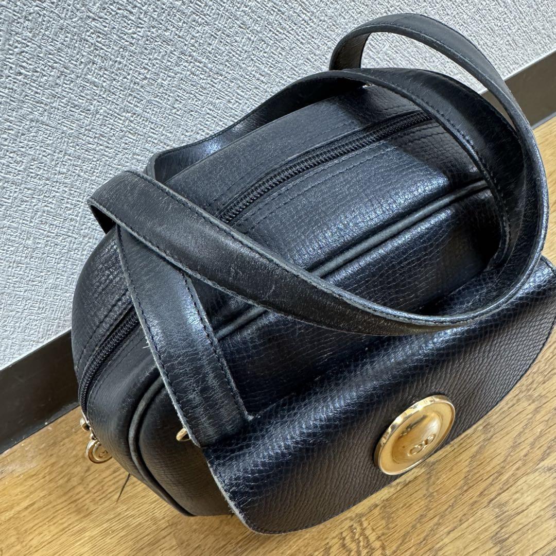 Christian Dior Hand Bag Tote Purse CD Leather Black Authentic